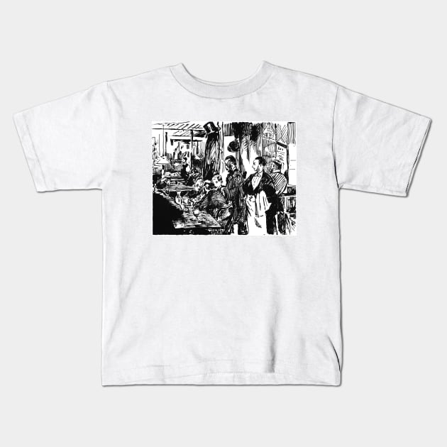 Scene At A French Café, Auguste Brouet 1924 Kids T-Shirt by rocketshipretro